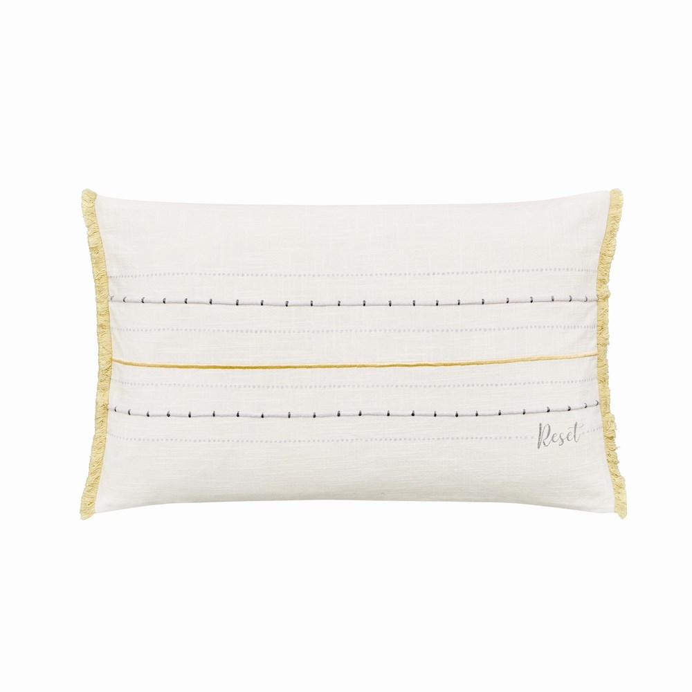 Reset Fringe Hem Embroidered Cushion By Katie Piper in Yellow